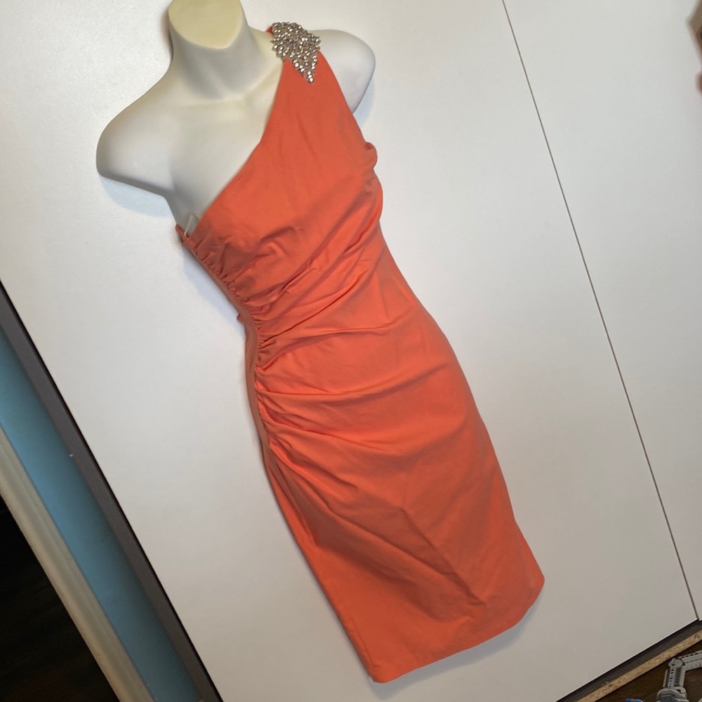 Pinup Couture peach rouched, wiggle dress